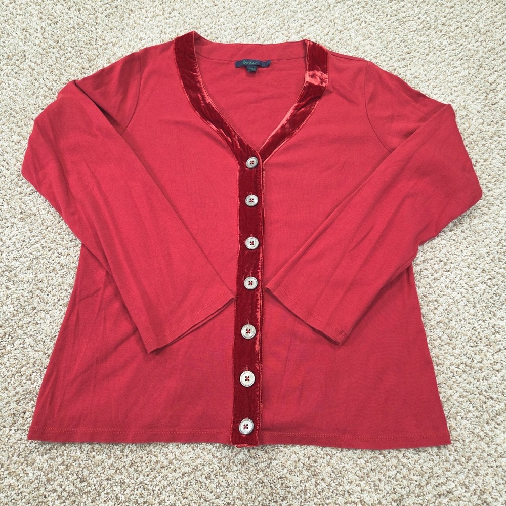 Boden Y2K Red Velvet Trim Cardigan Top Whimsigoth Fairy Grunge Size 18 Buttons